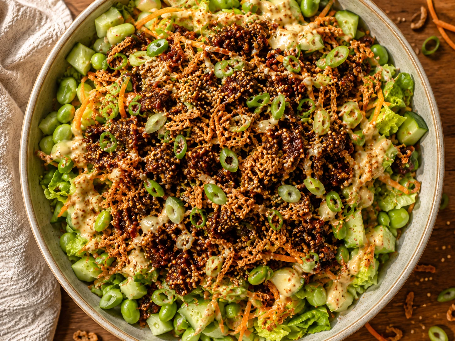 Spicy Korean Beef Salad aerial view