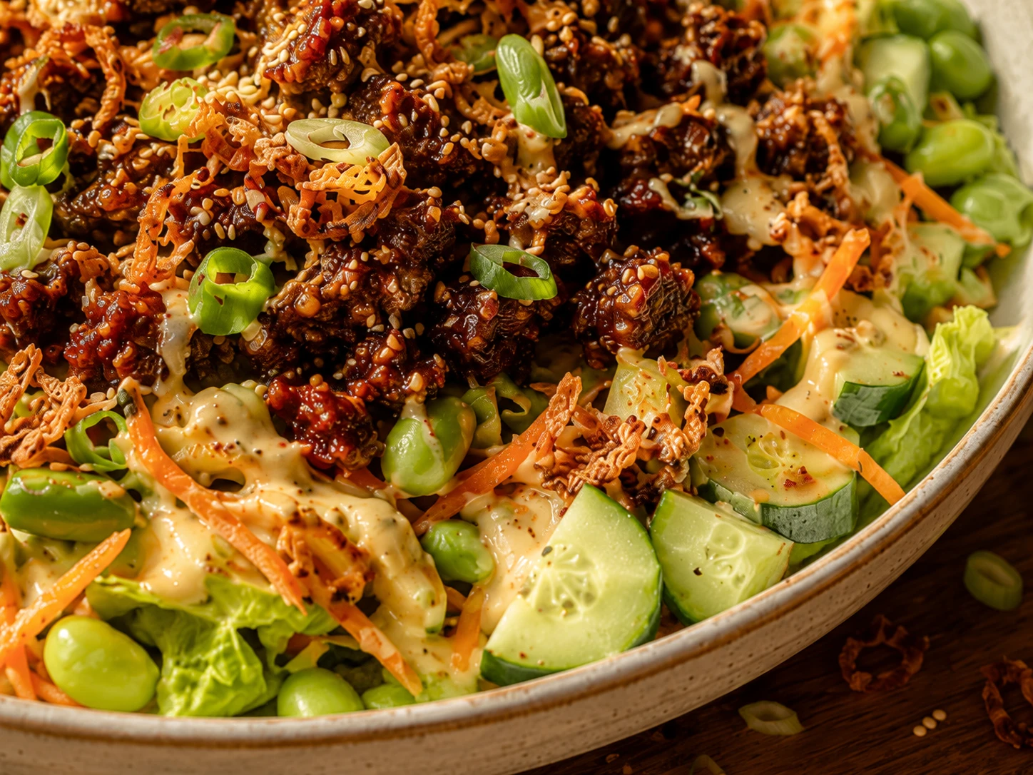 Spicy Korean Beef Salad close up