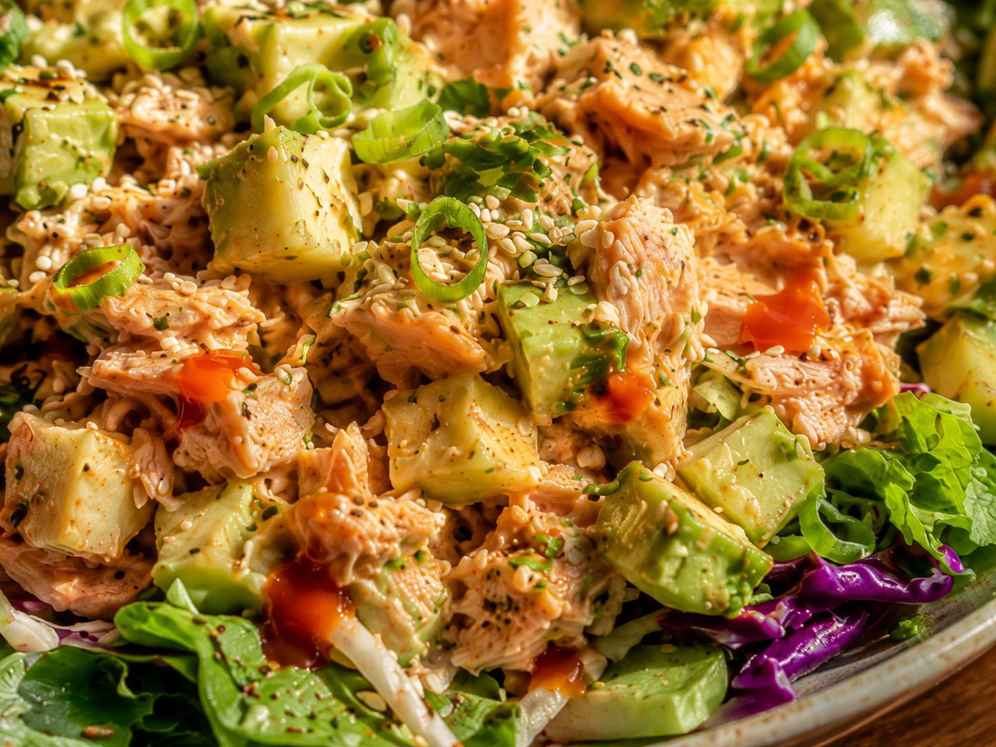 Spicy Tuna Avocado Salad close up