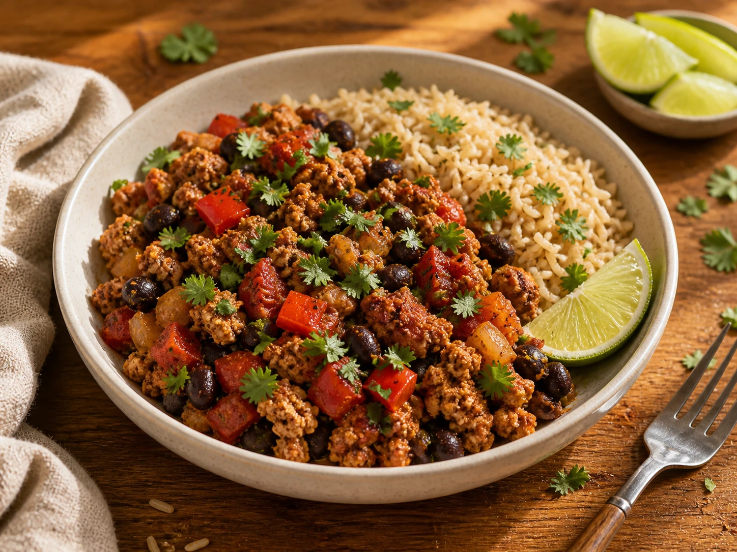 Spicy Turkey Black Bean Bowls close up