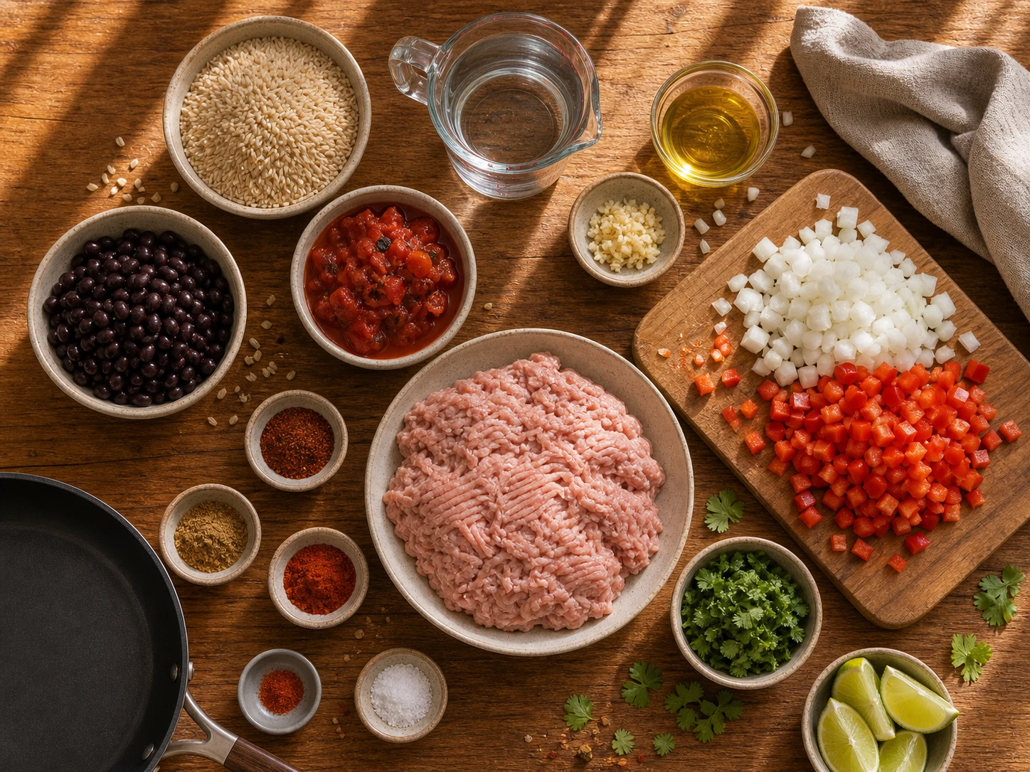 Spicy Turkey Black Bean Bowls preparation