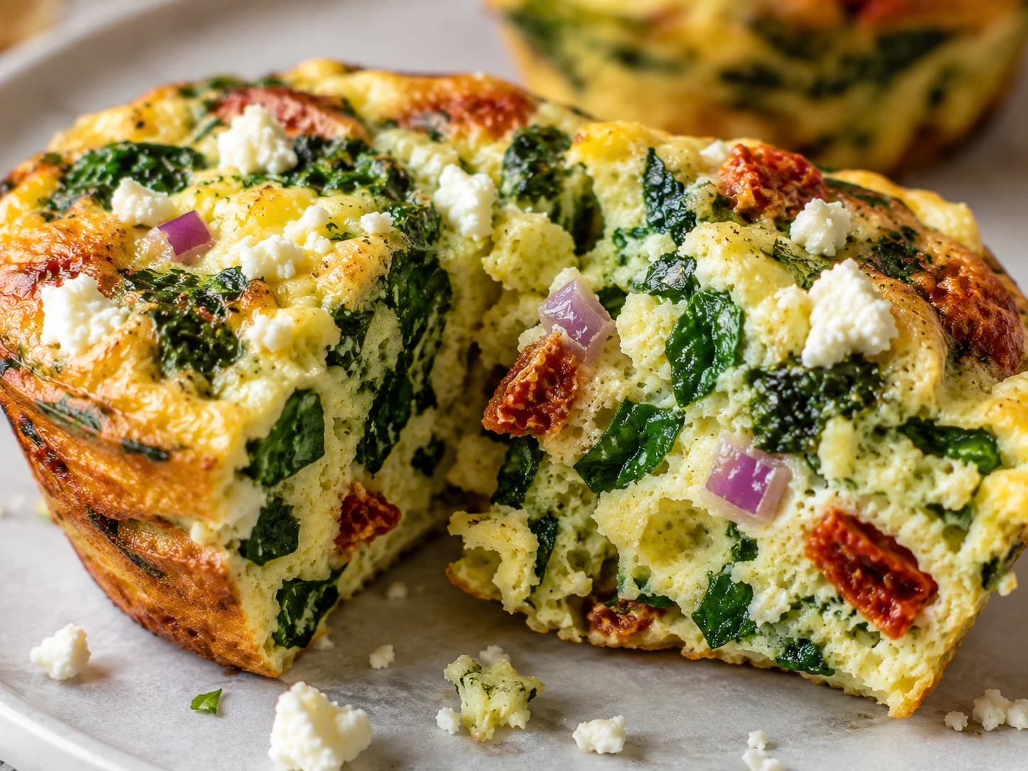 Spinach Feta Egg Muffins close up