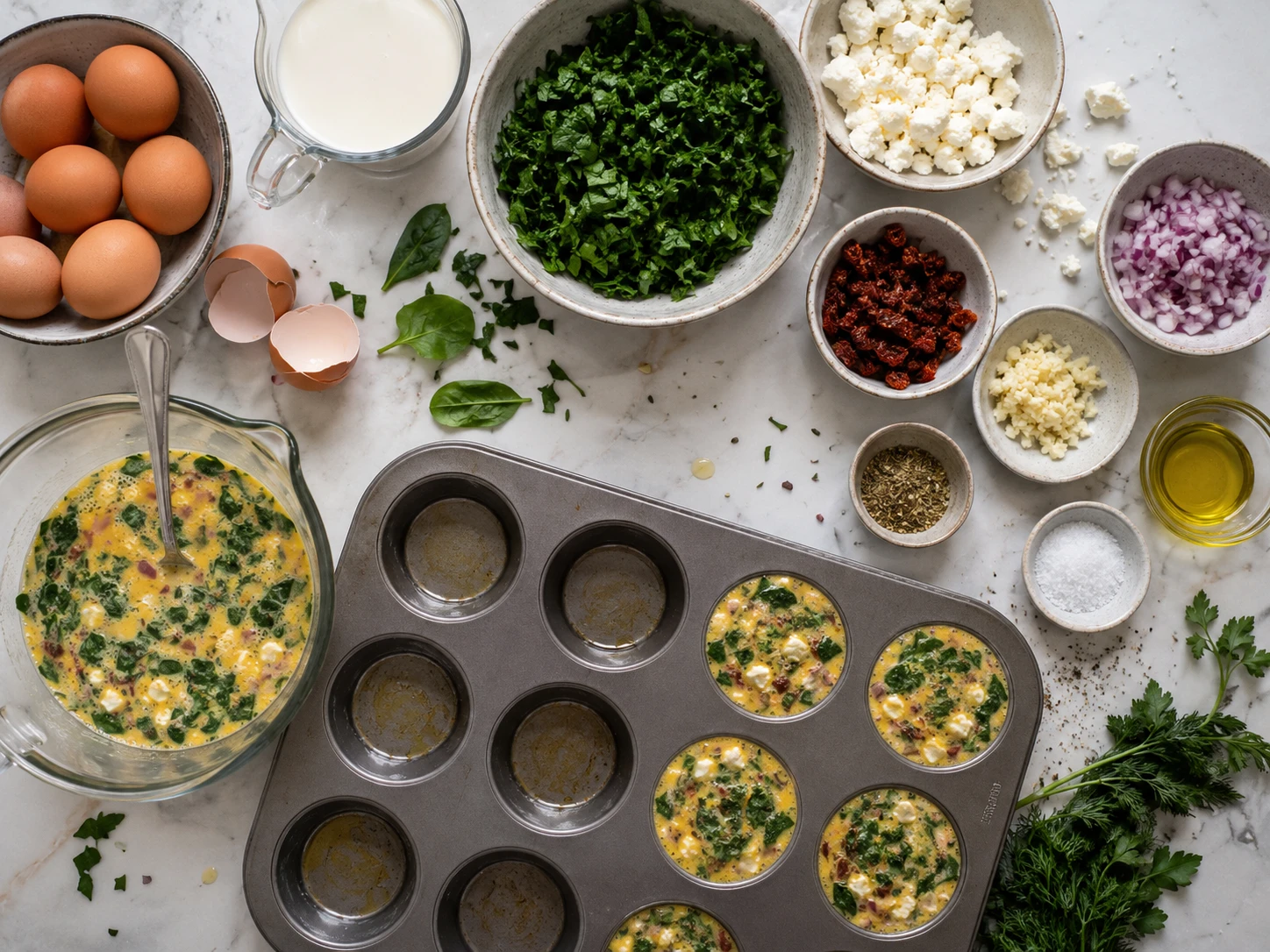 Spinach Feta Egg Muffins preparation