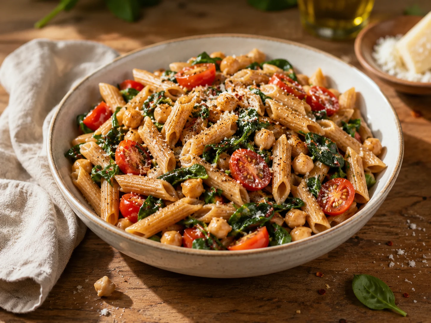 Spinach Tomato Chickpea Pasta
