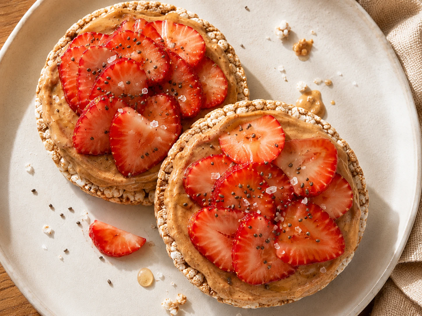 Strawberry Almond Butter Rice Cakes aerial view