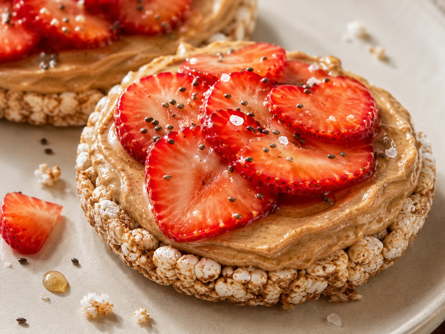 Strawberry Almond Butter Rice Cakes close up