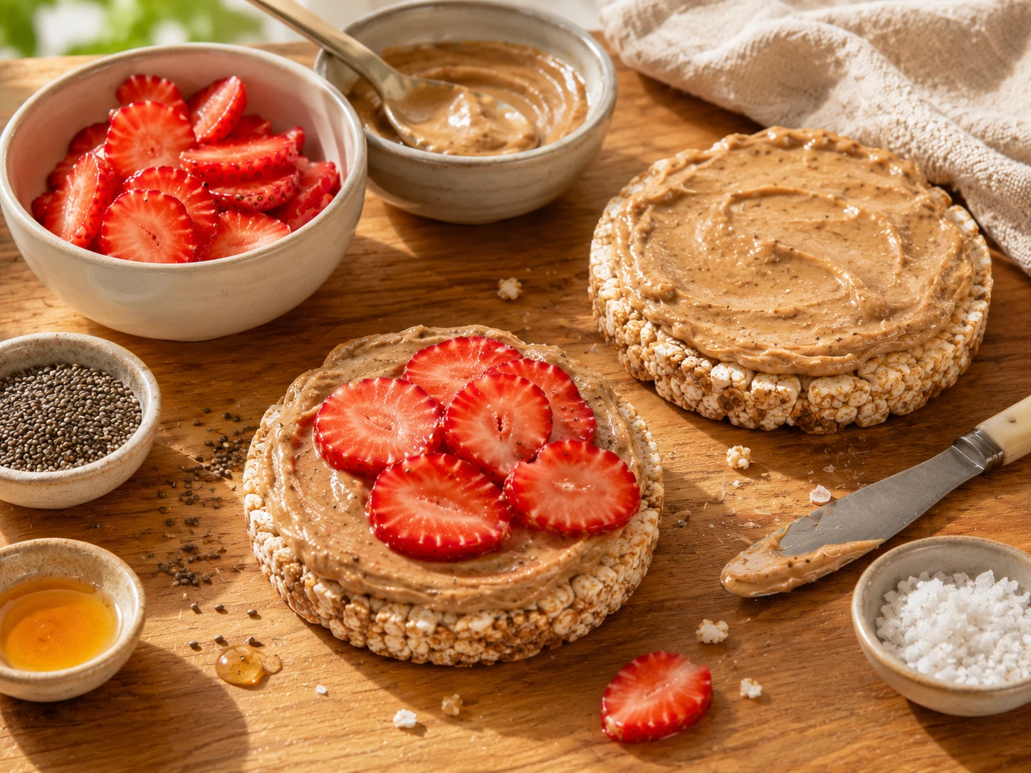 Strawberry Almond Butter Rice Cakes preparation