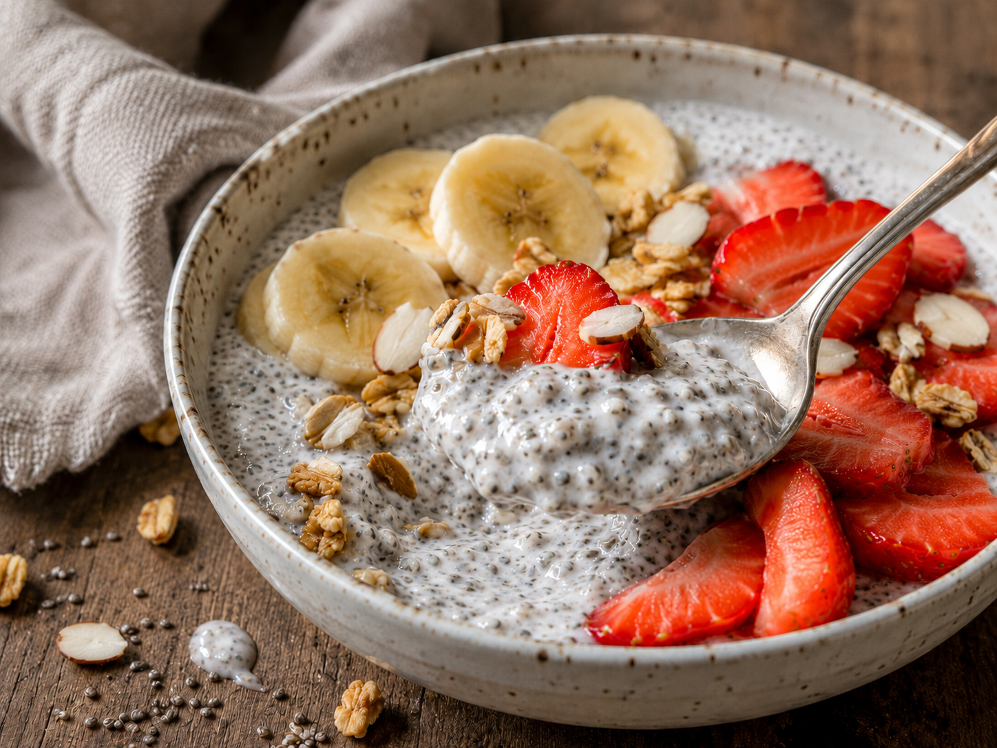 Strawberry Banana Chia Pudding close up