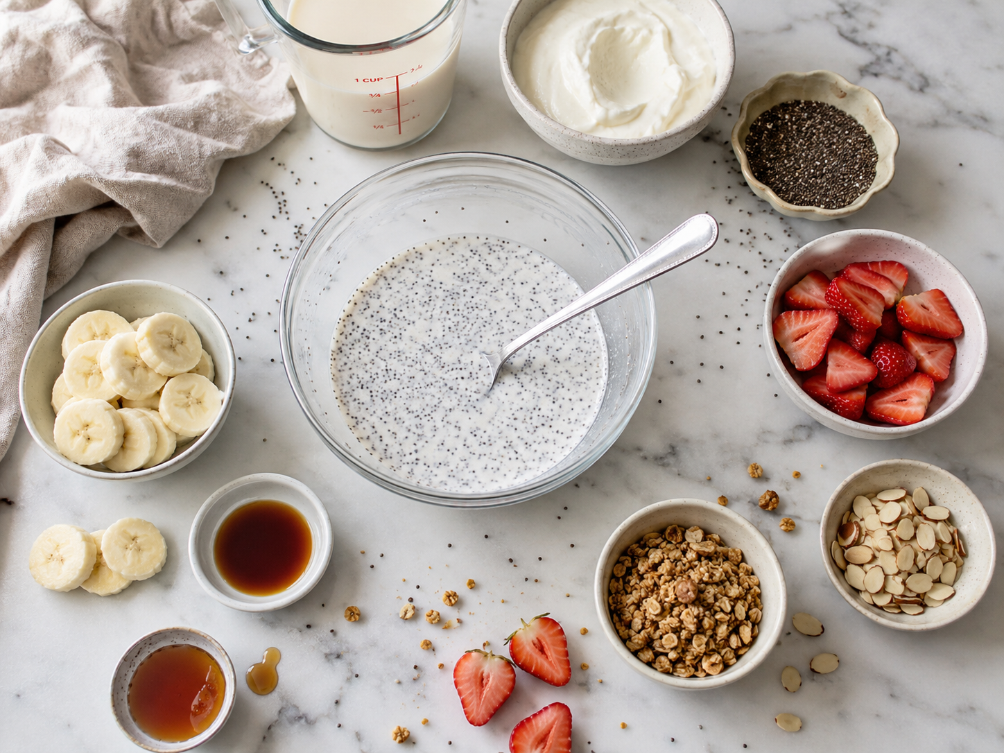 Strawberry Banana Chia Pudding preparation