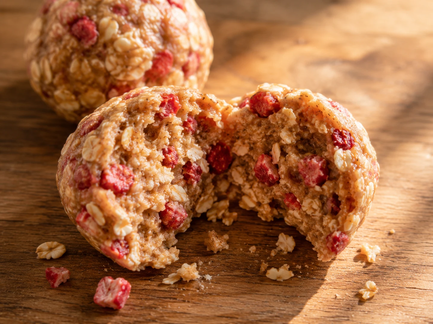 Strawberry Banana Protein Bites close up
