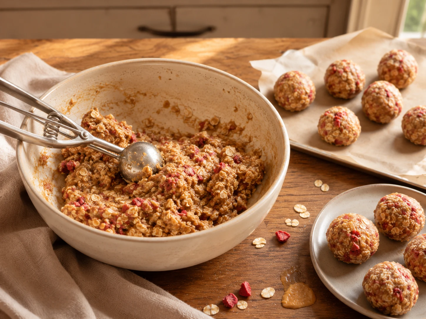 Strawberry Banana Protein Bites preparation