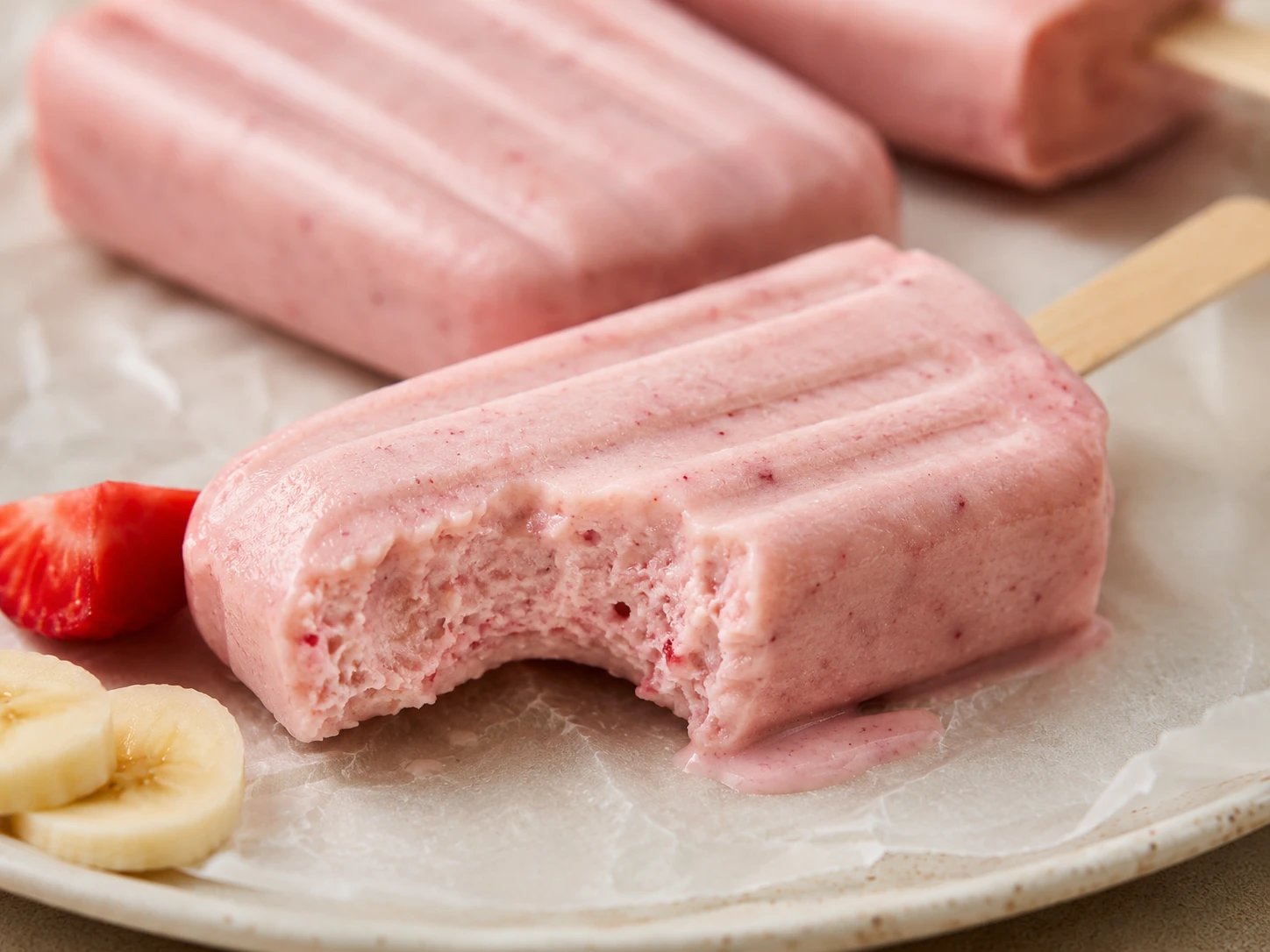 Strawberry Banana Protein Popsicles close up
