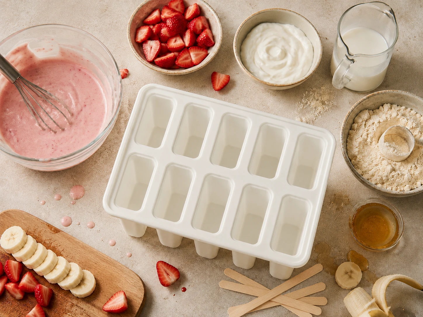 Strawberry Banana Protein Popsicles preparation