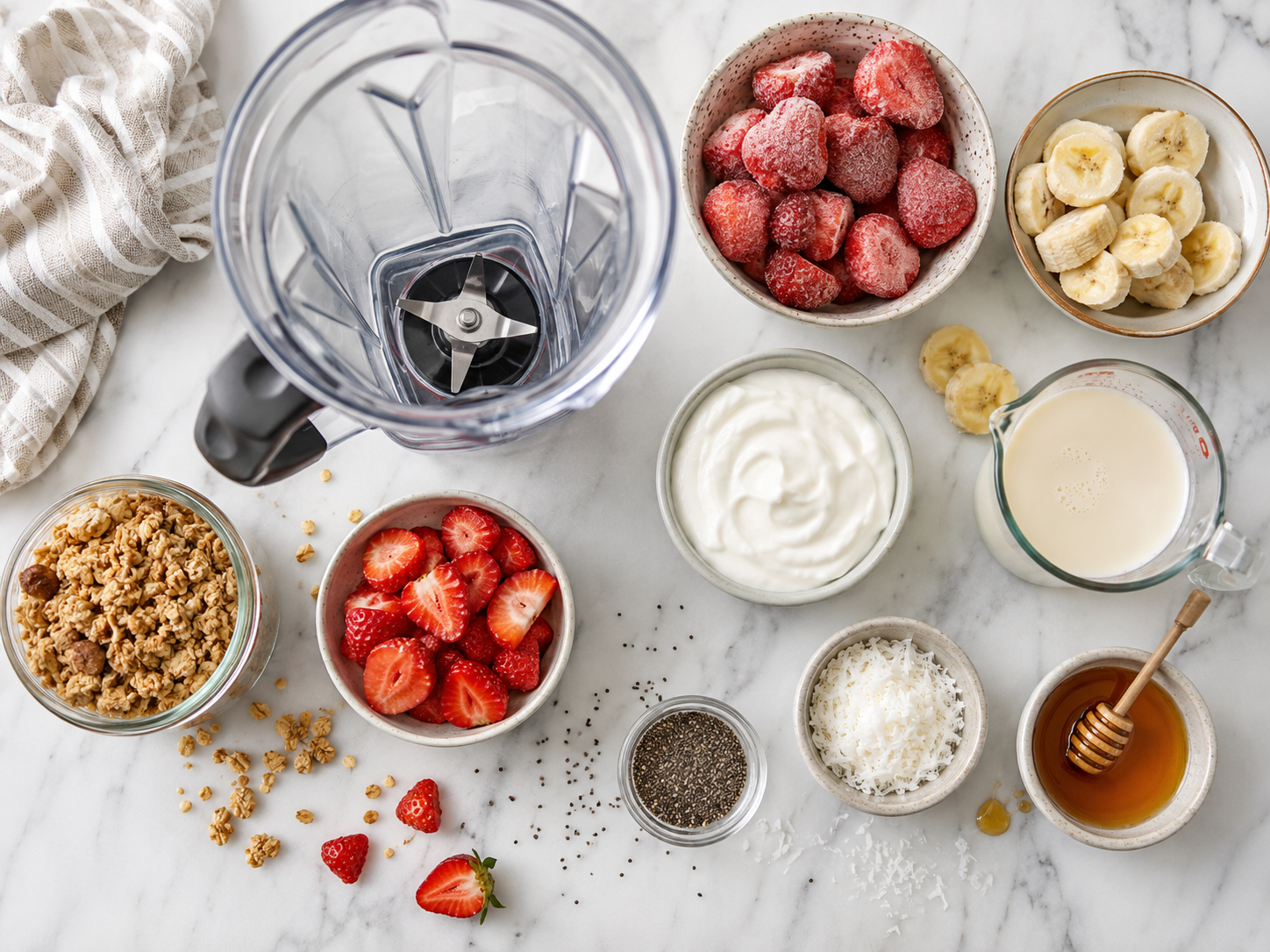 Strawberry Banana Smoothie Bowl preparation