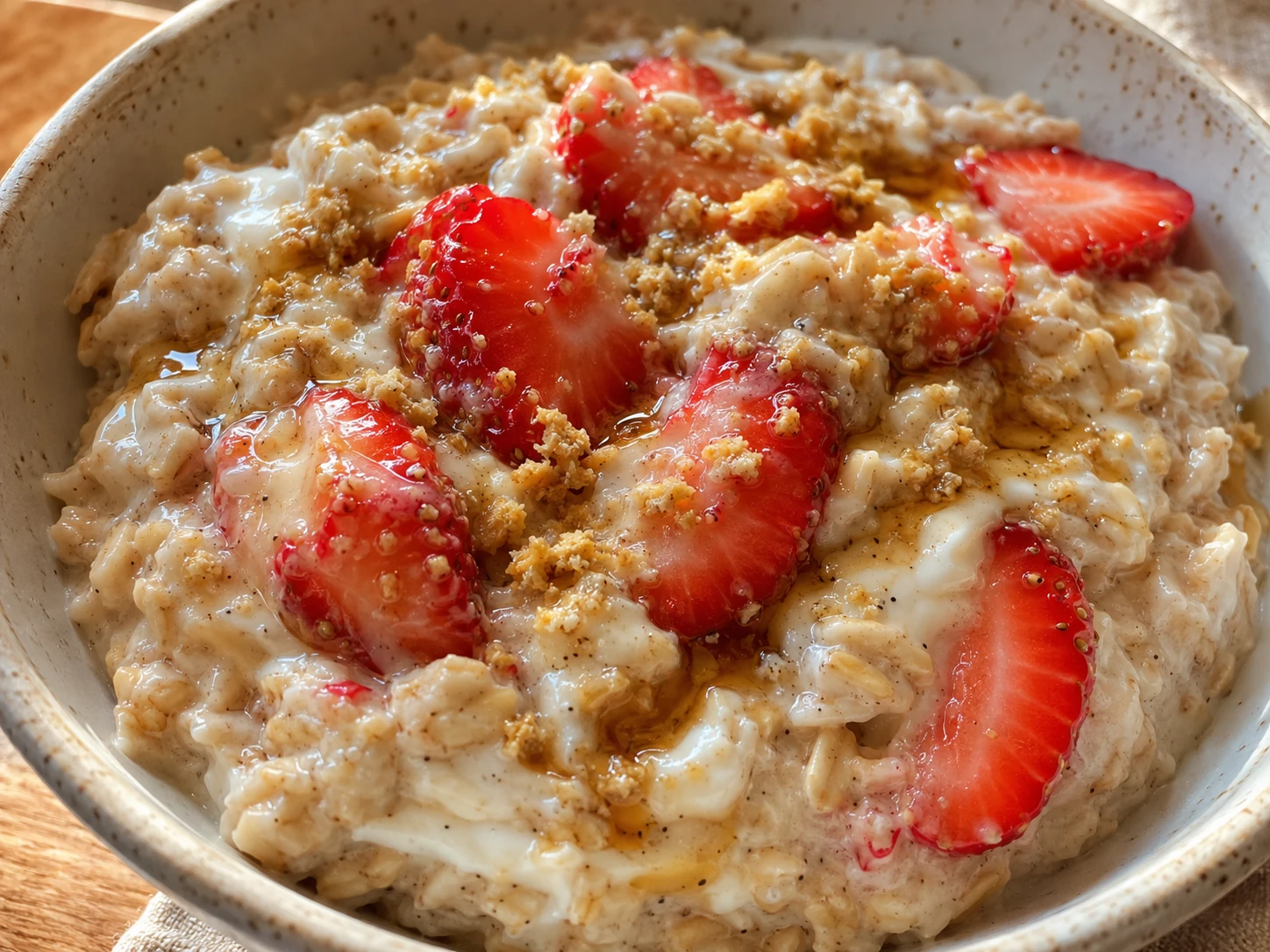 Strawberry Cheesecake Protein Oats close up