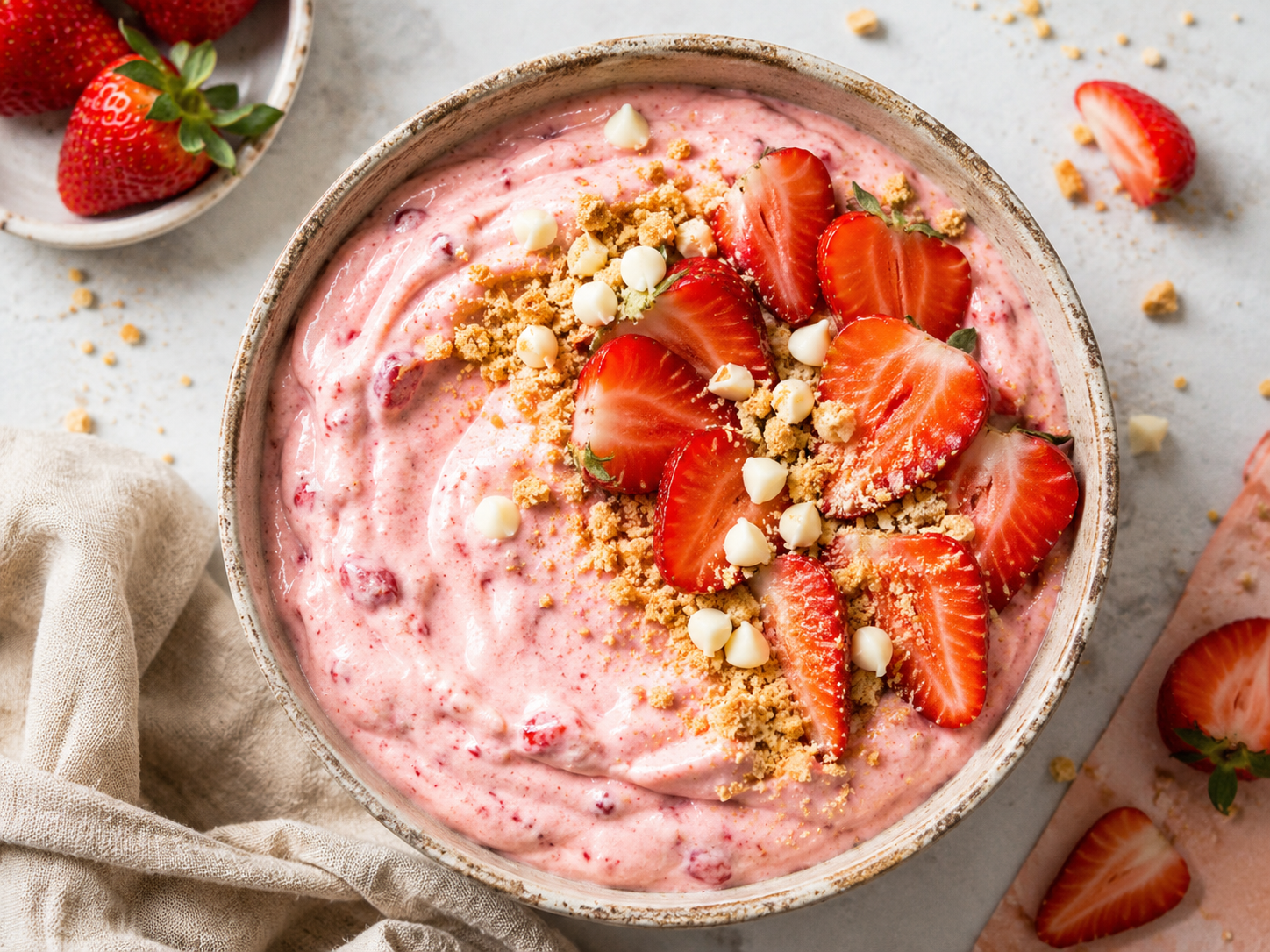Strawberry Cheesecake Protein Smoothie Bowl