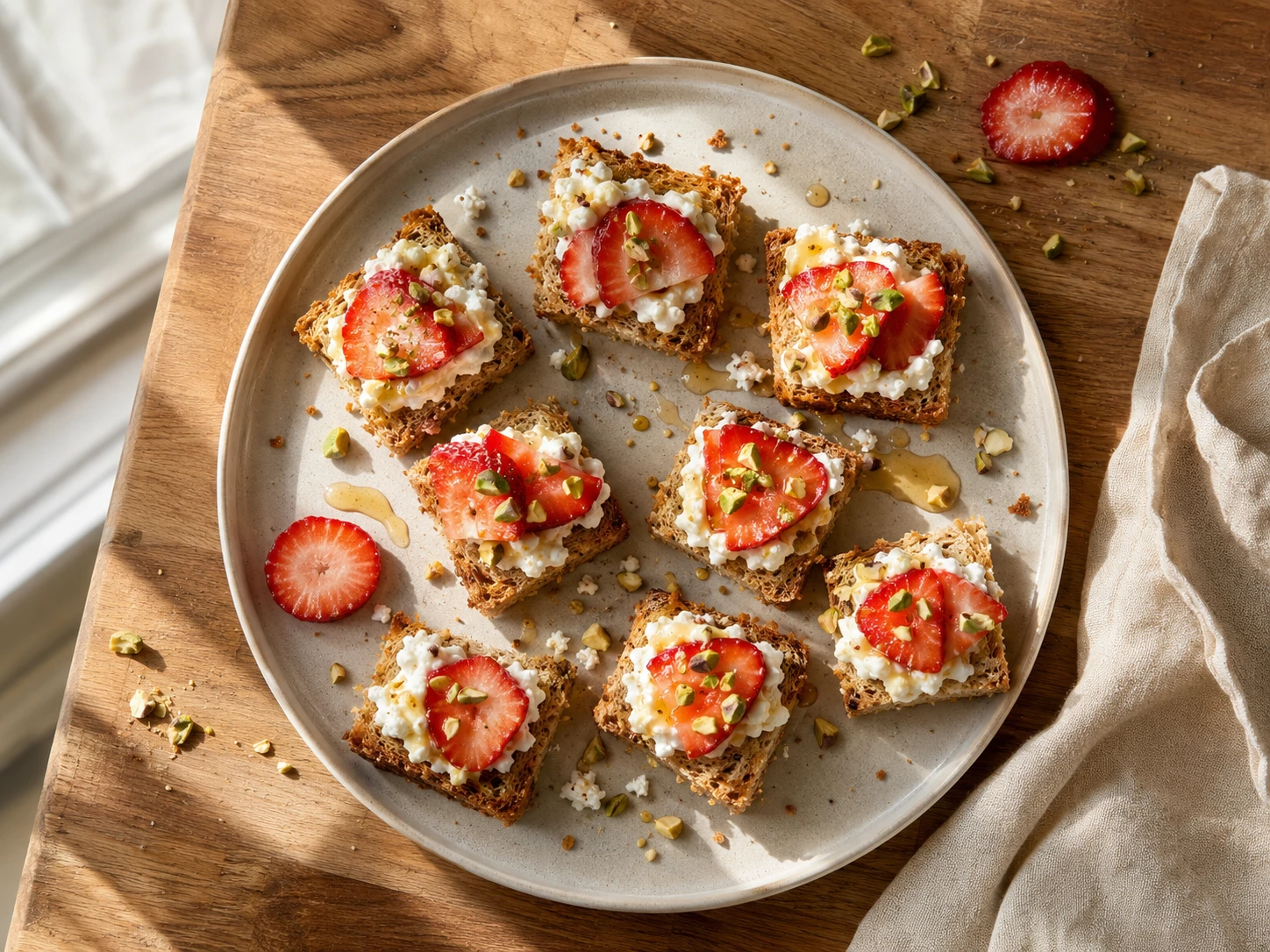 Strawberry Cottage Cheese Toast Bites aerial view