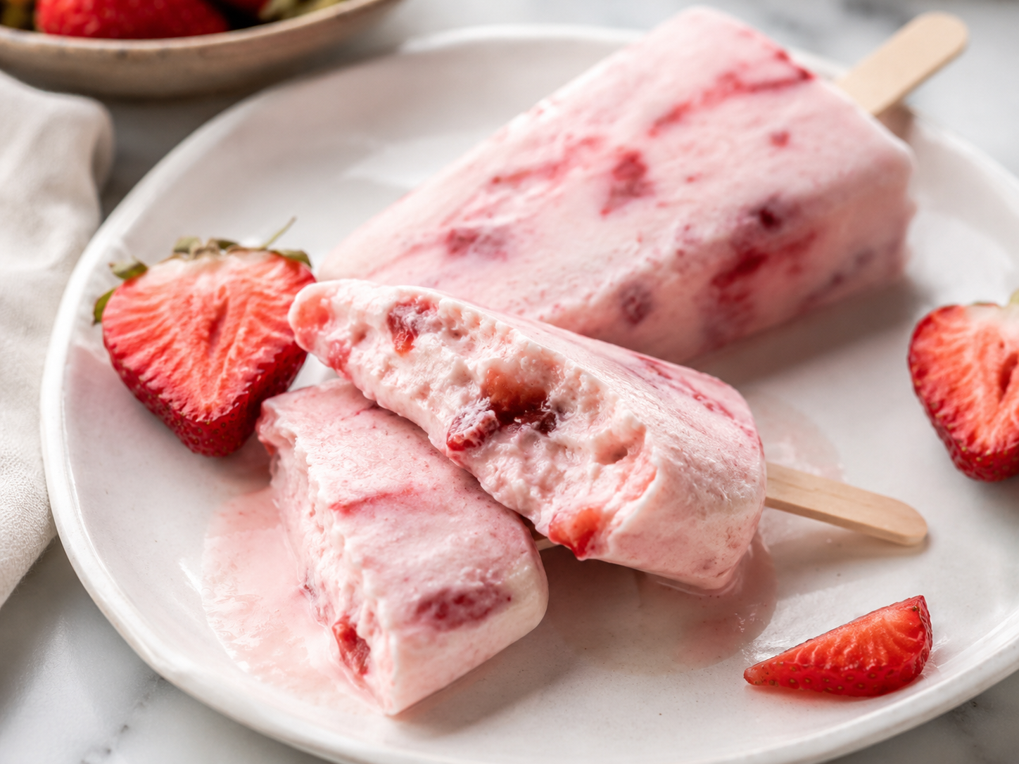 Strawberry Greek Yogurt Popsicles close up