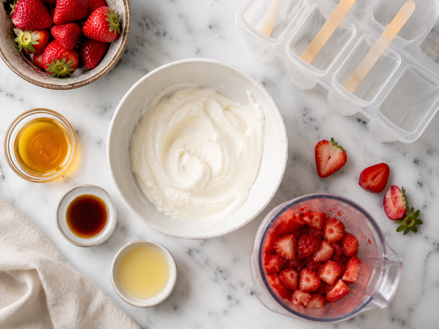 Strawberry Greek Yogurt Popsicles preparation