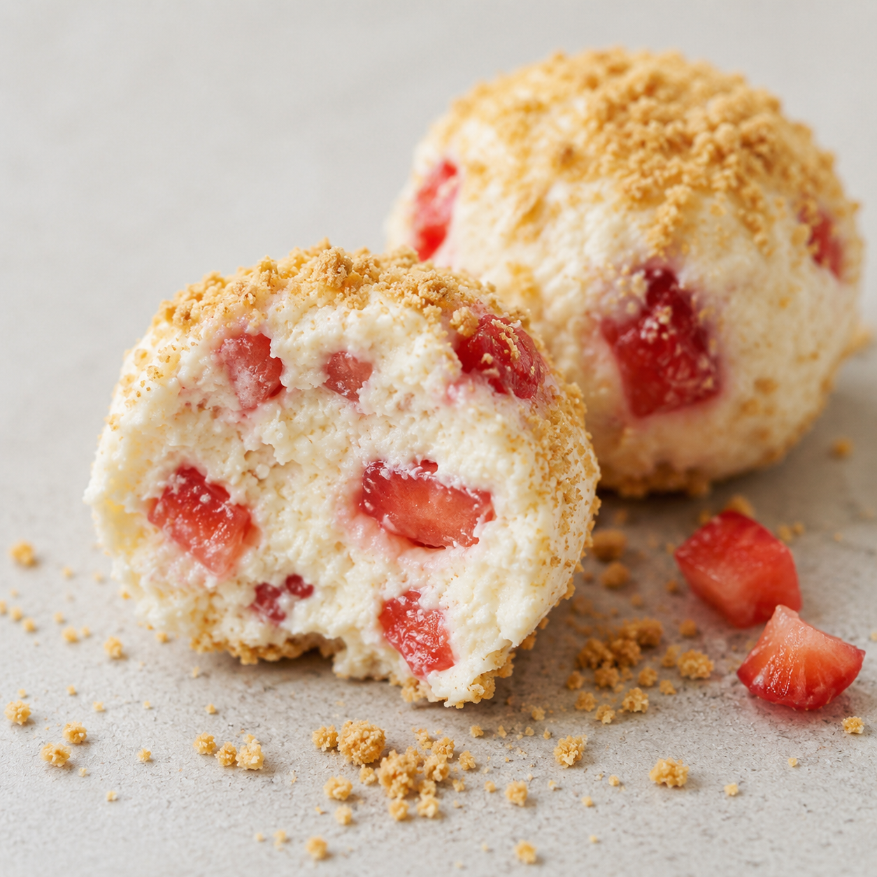 Strawberry Protein Cheesecake Bites close up