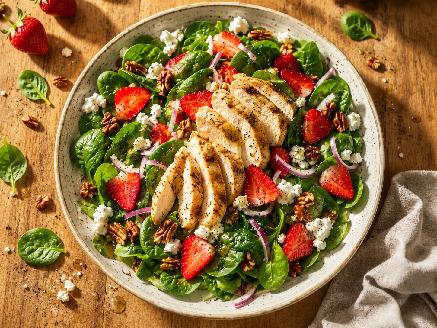 Strawberry Spinach Chicken Salad aerial view