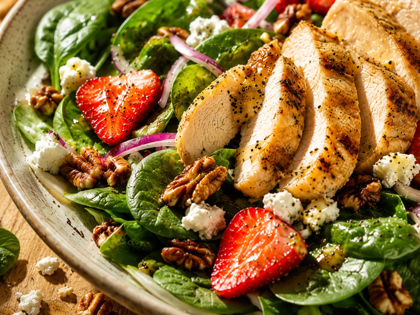 Strawberry Spinach Chicken Salad close up