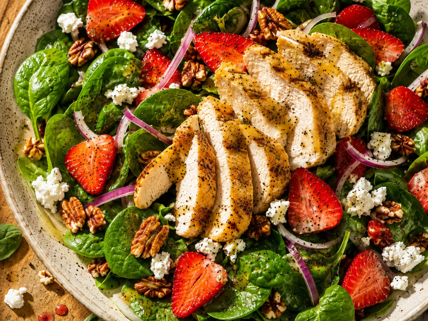 Strawberry Spinach Chicken Salad preparation