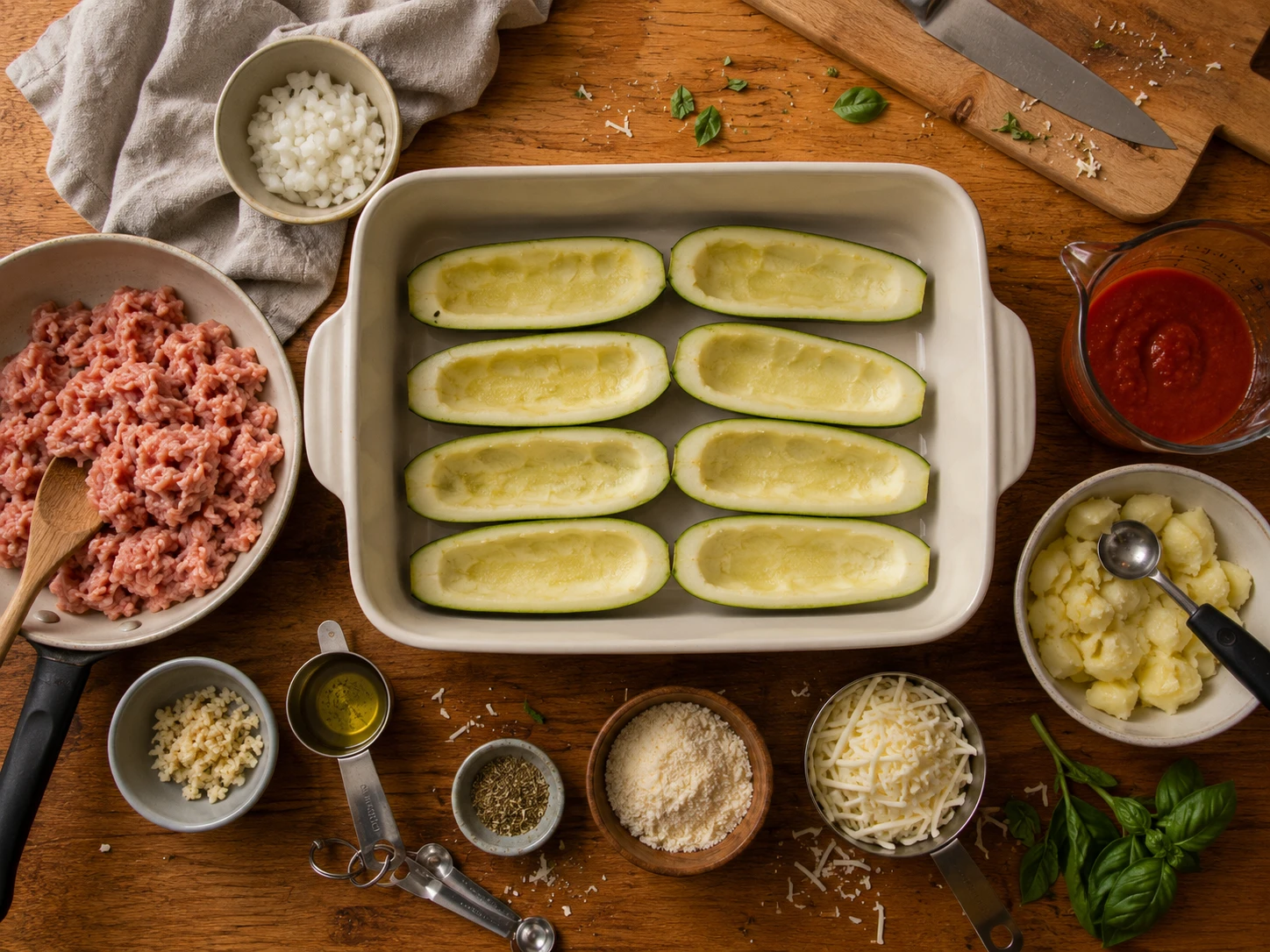 Stuffed Zucchini Boats preparation