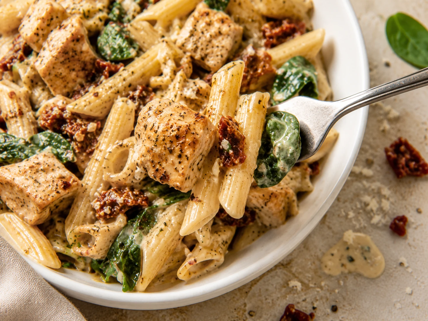 Sun Dried Tomato Chicken Pasta close up