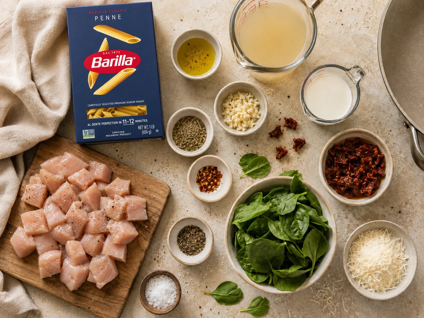 Sun Dried Tomato Chicken Pasta preparation