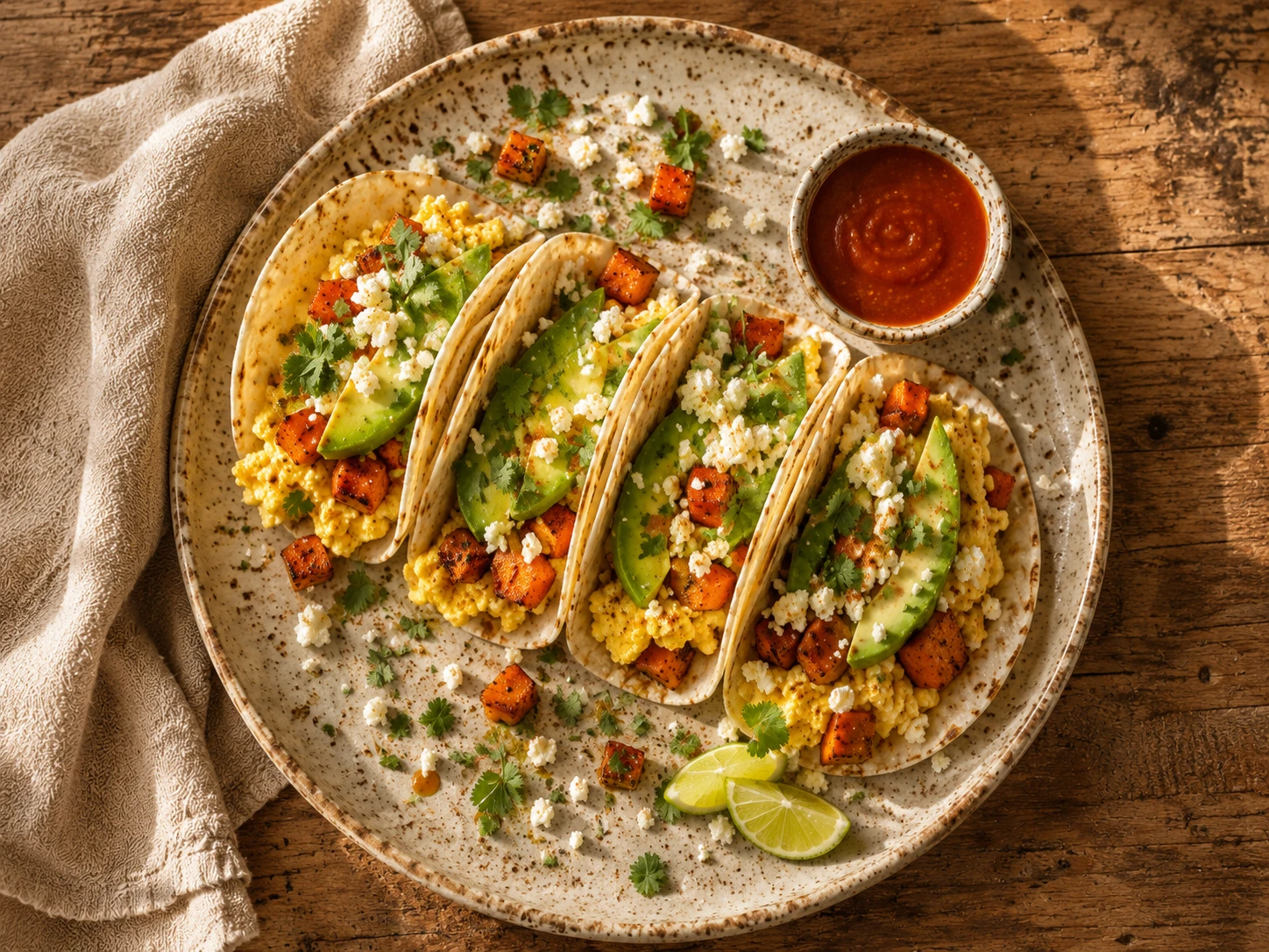 Sweet Potato Egg Breakfast Tacos aerial view