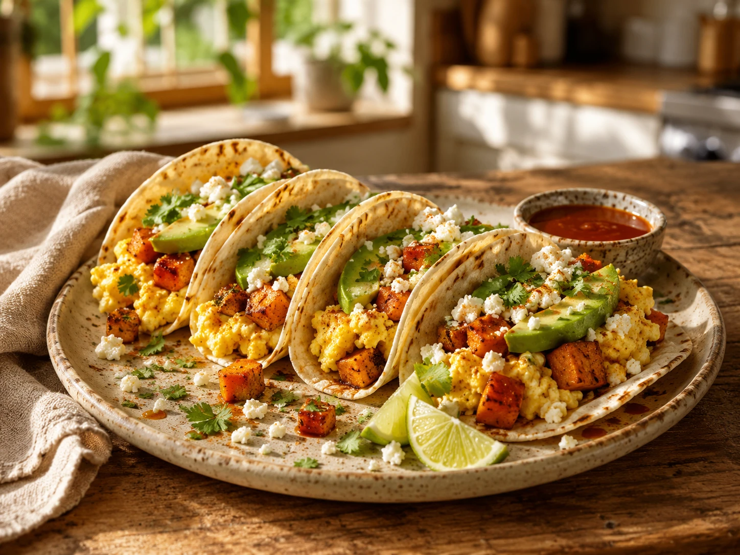 Sweet Potato Egg Breakfast Tacos close up