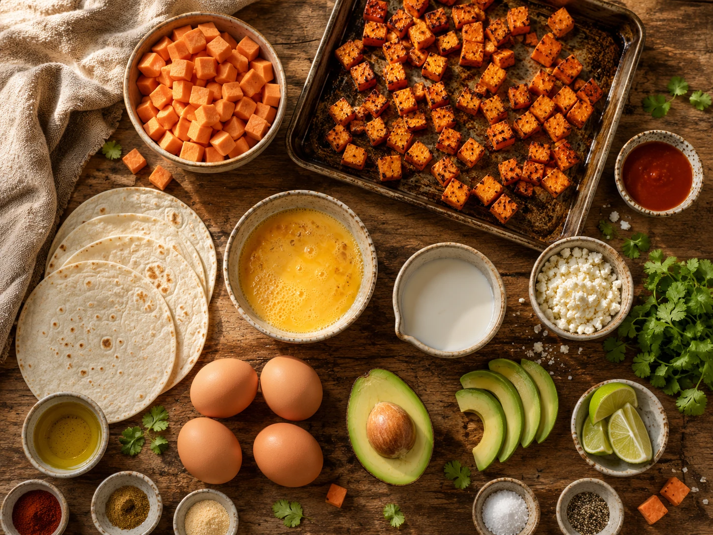 Sweet Potato Egg Breakfast Tacos preparation