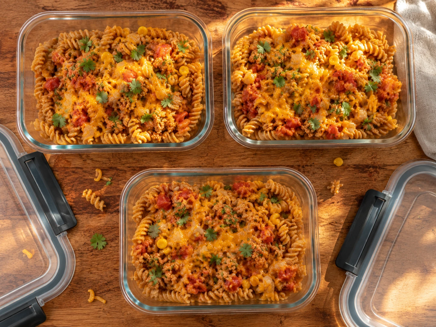 Taco Turkey Pasta Meal Prep aerial view