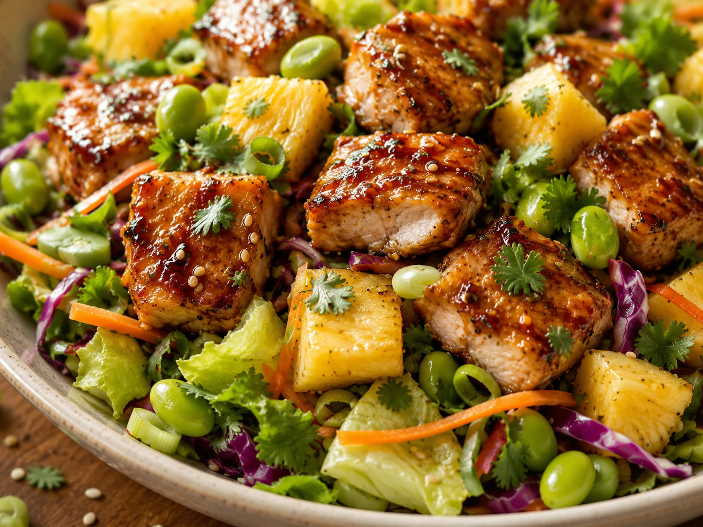 Teriyaki Chicken Pineapple Salad close up
