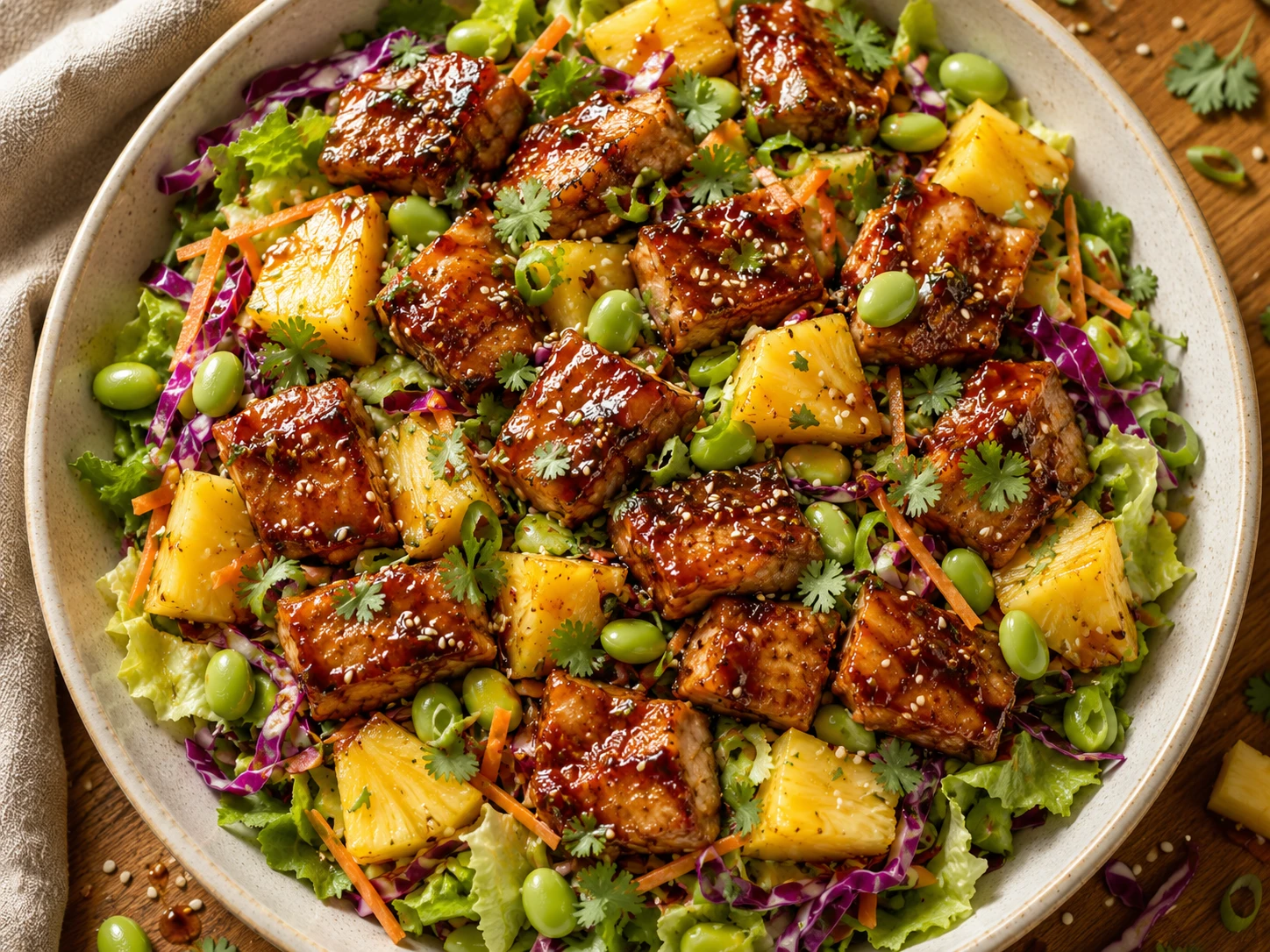 Teriyaki Chicken Pineapple Salad preparation