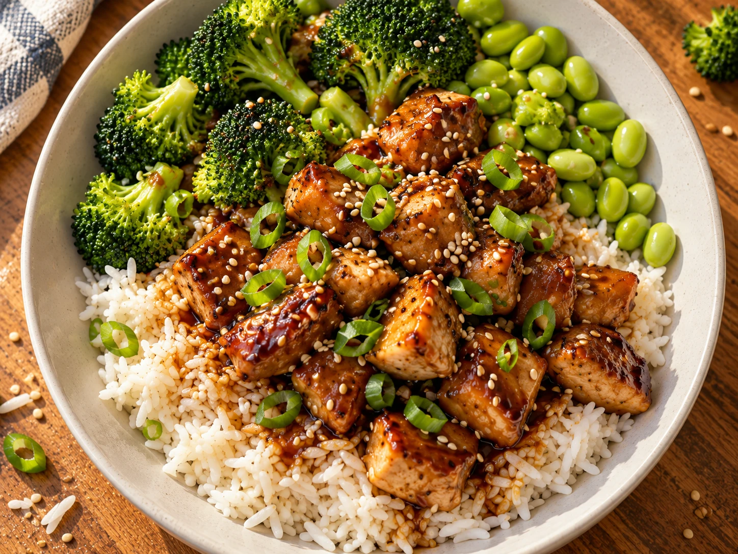 Teriyaki Chicken Rice Bowl aerial view