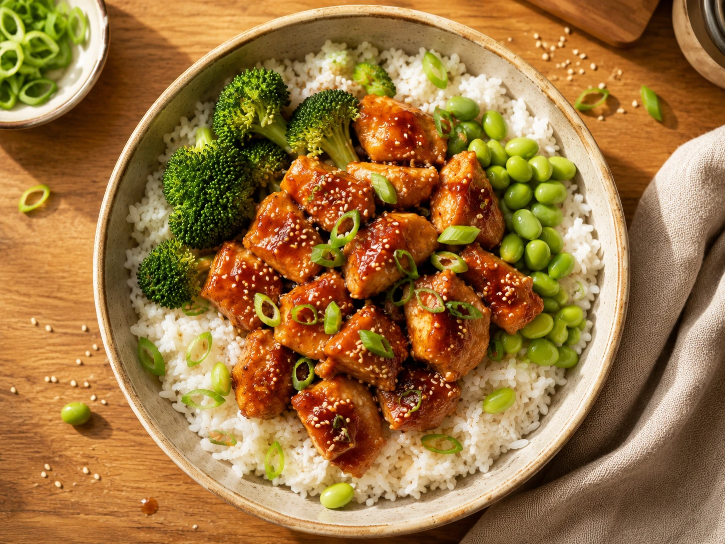 Teriyaki Chicken Rice Bowl close up