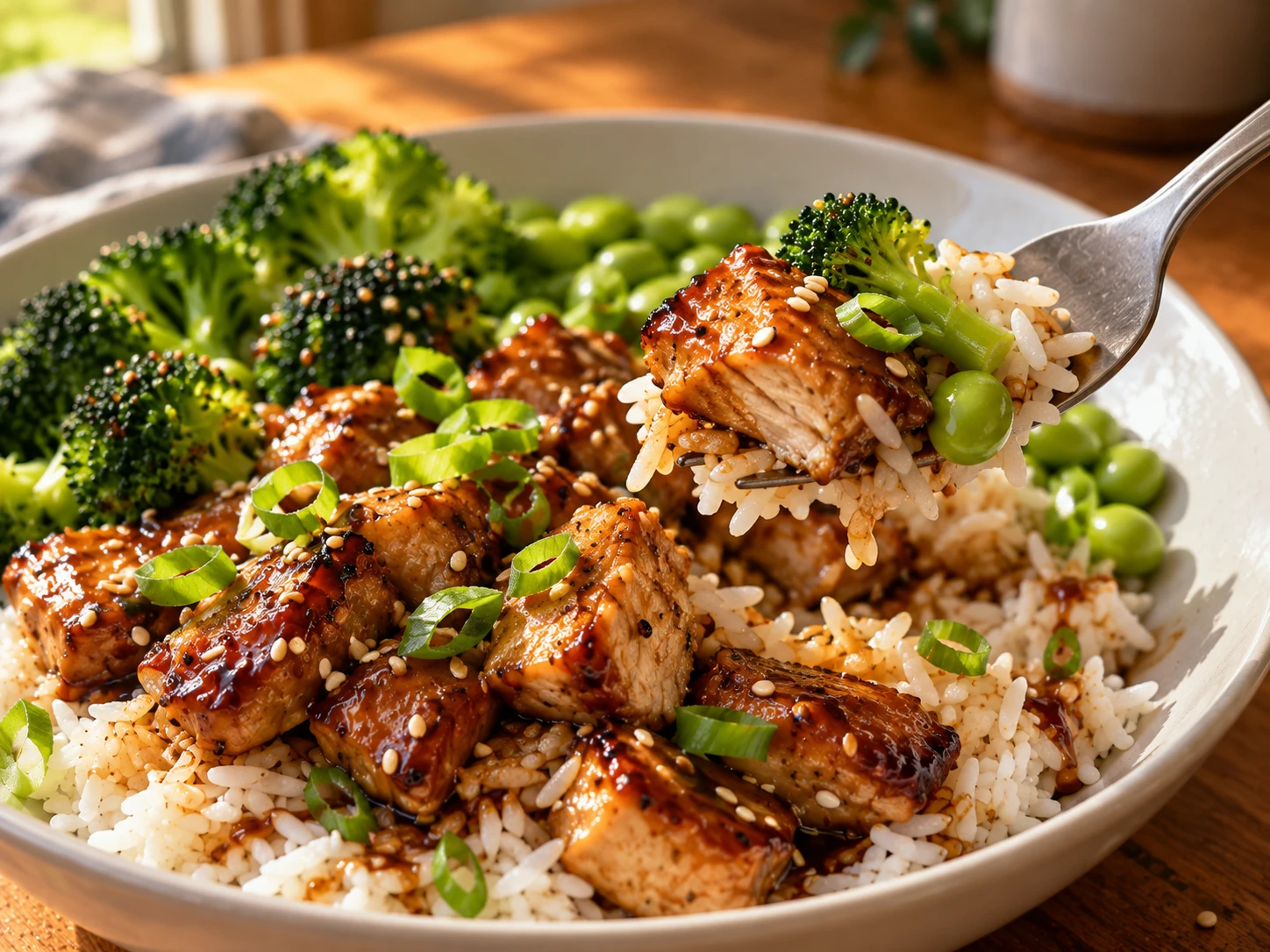Teriyaki Chicken Rice Bowl close up