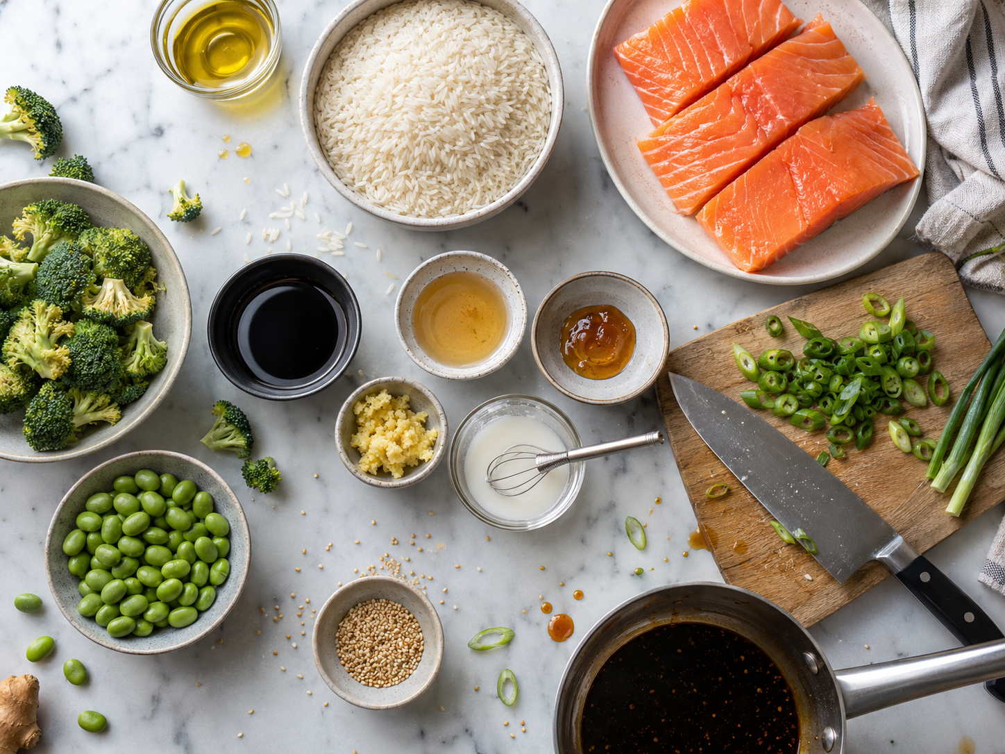 Teriyaki Salmon Rice Bowls preparation