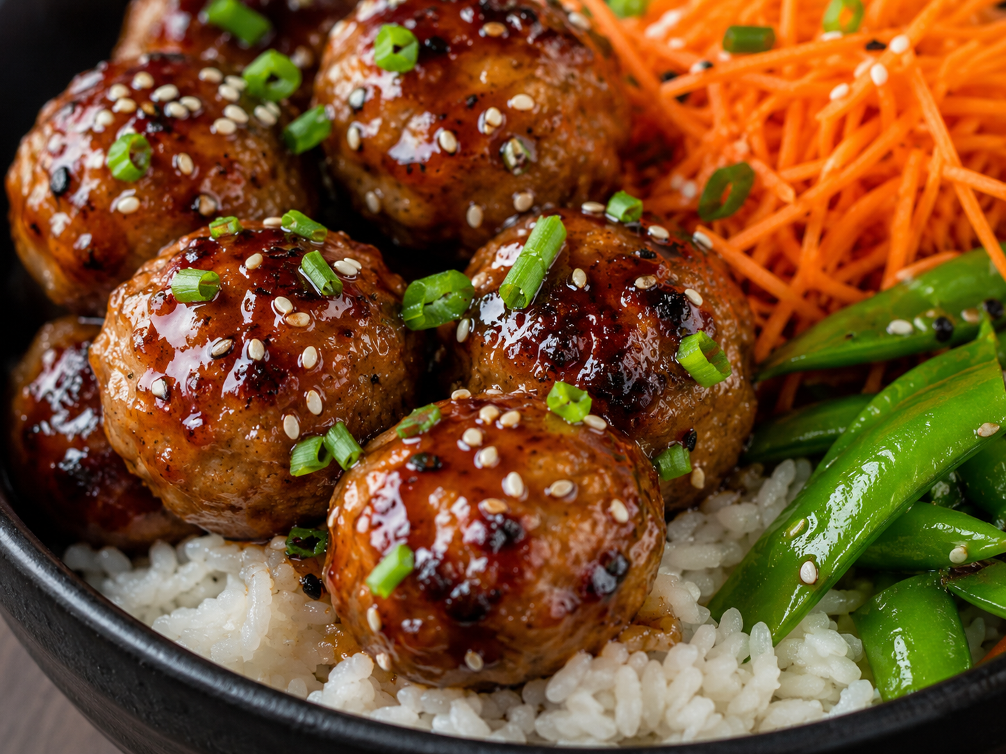 Teriyaki Turkey Meatball Bowls close up