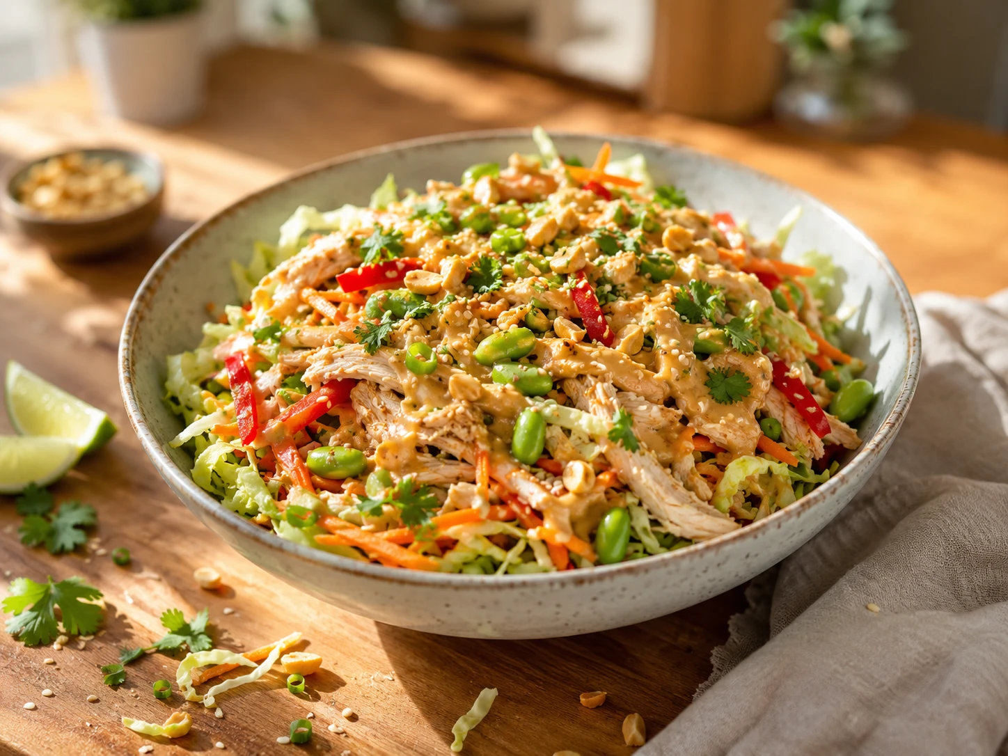 Thai Peanut Chicken Salad Bowl aerial view