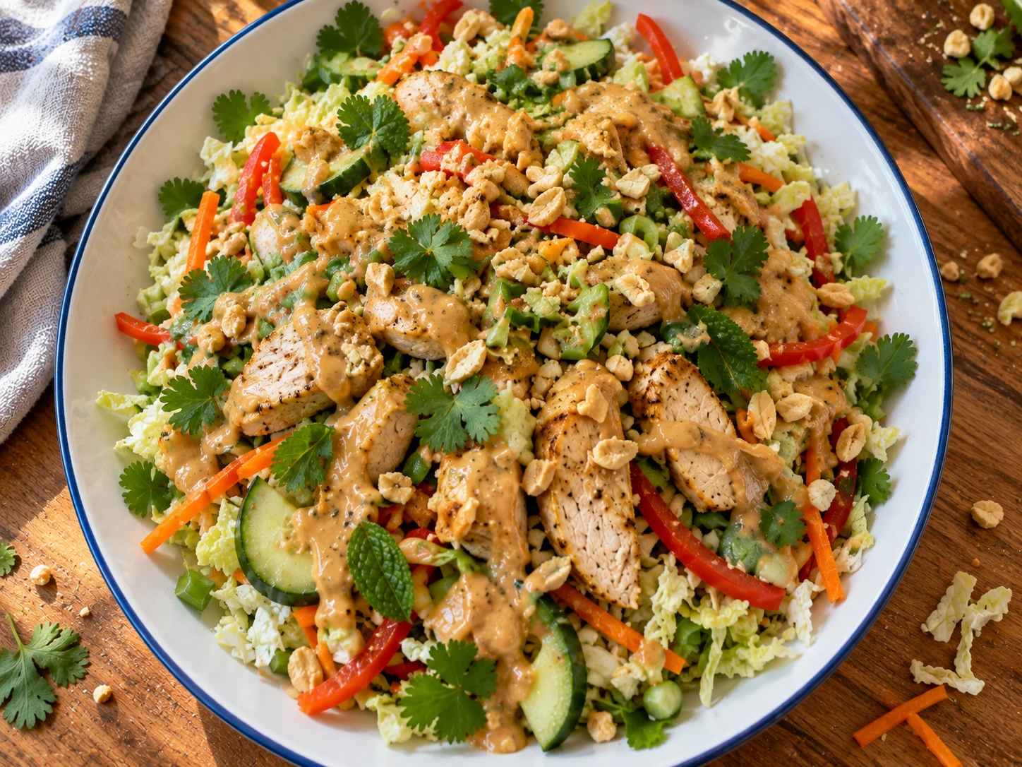 Thai Peanut Chicken Salad Bowl aerial view