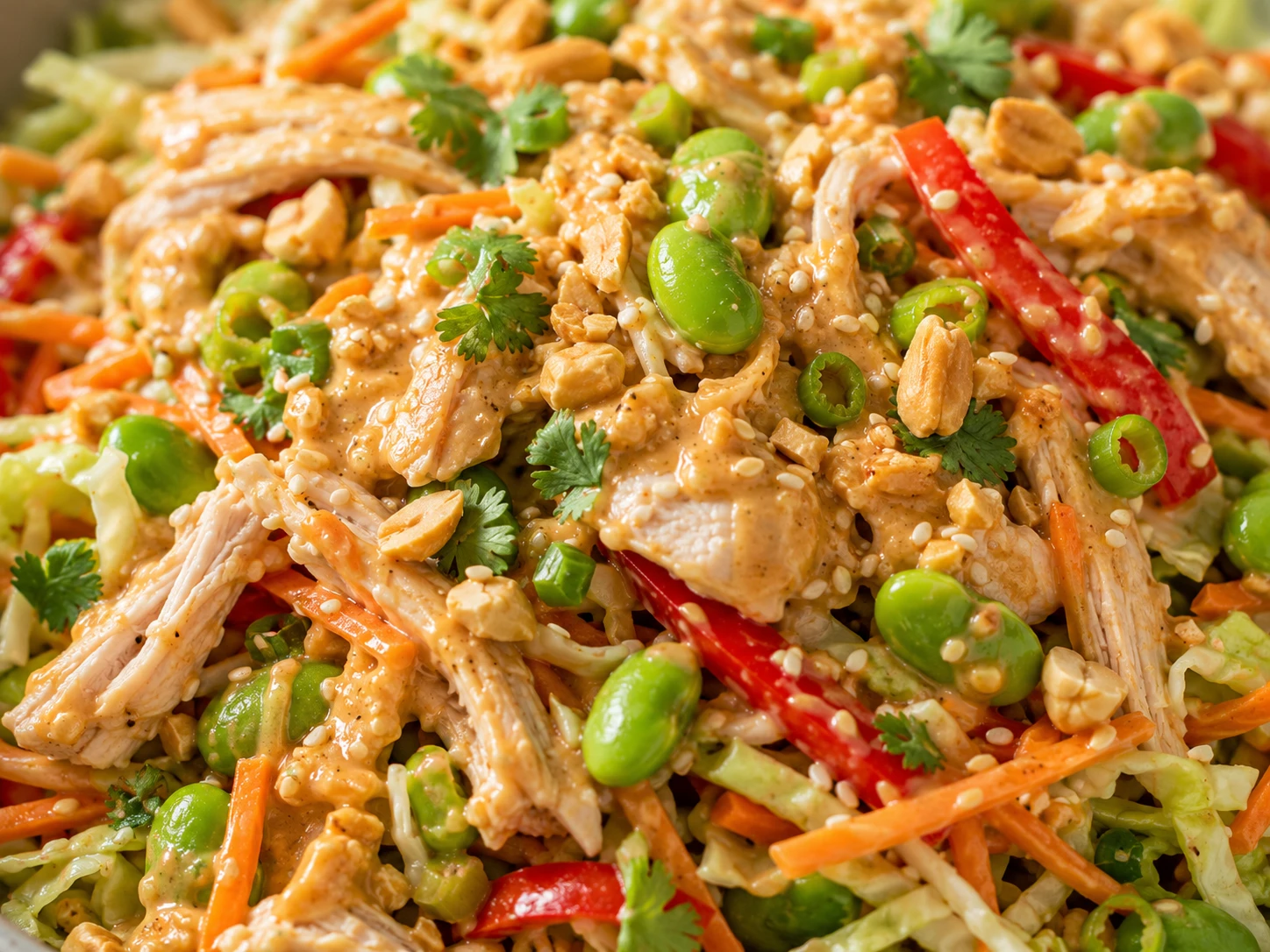 Thai Peanut Chicken Salad Bowl close up