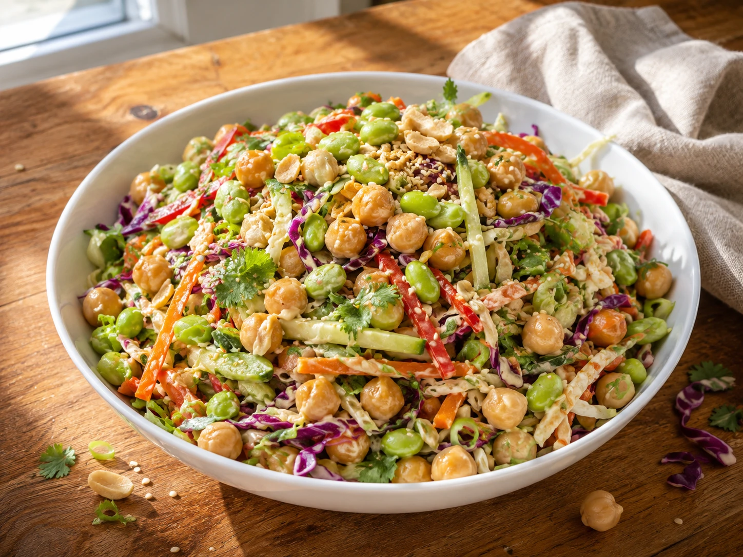 Thai Peanut Edamame Chickpea Crunch Salad