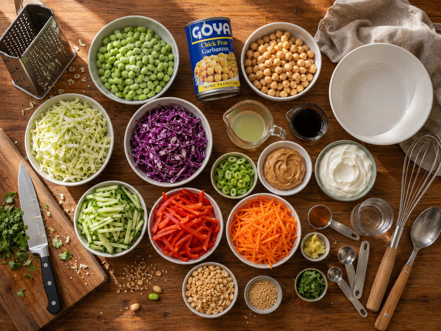 Thai Peanut Edamame Chickpea Crunch Salad preparation