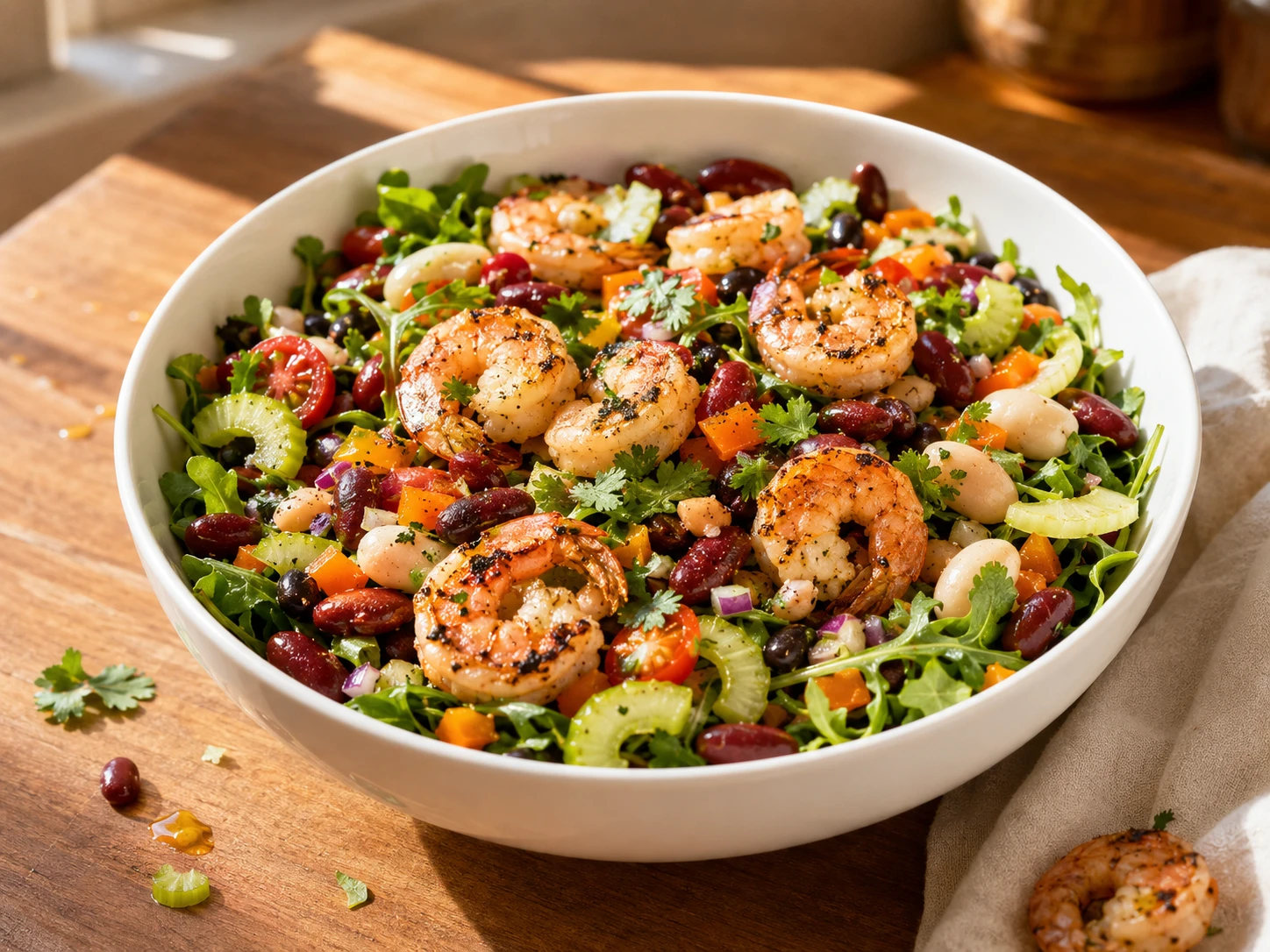 Three-Bean Salad with Grilled Shrimp