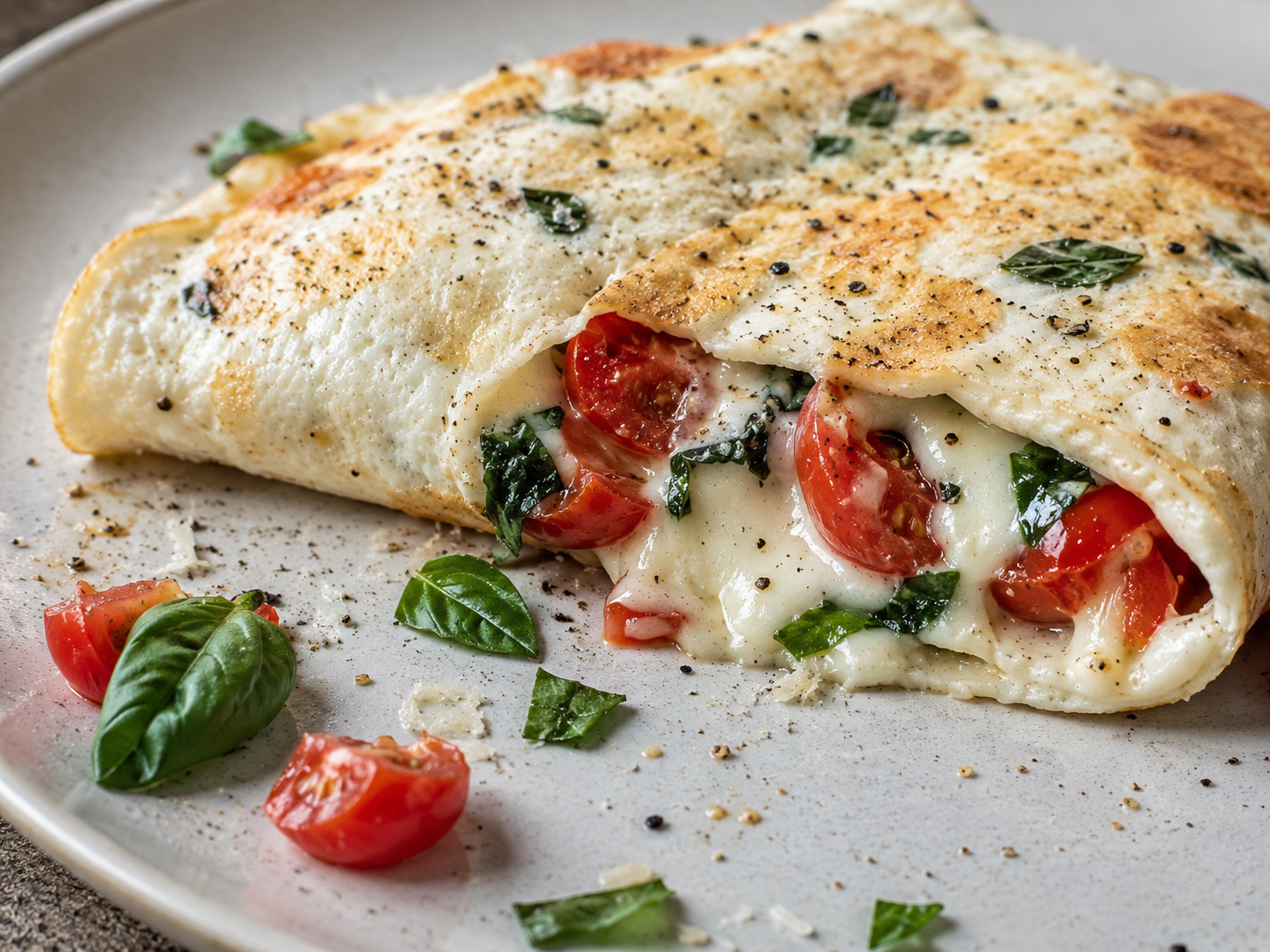 Tomato Basil Egg White Omelet close up