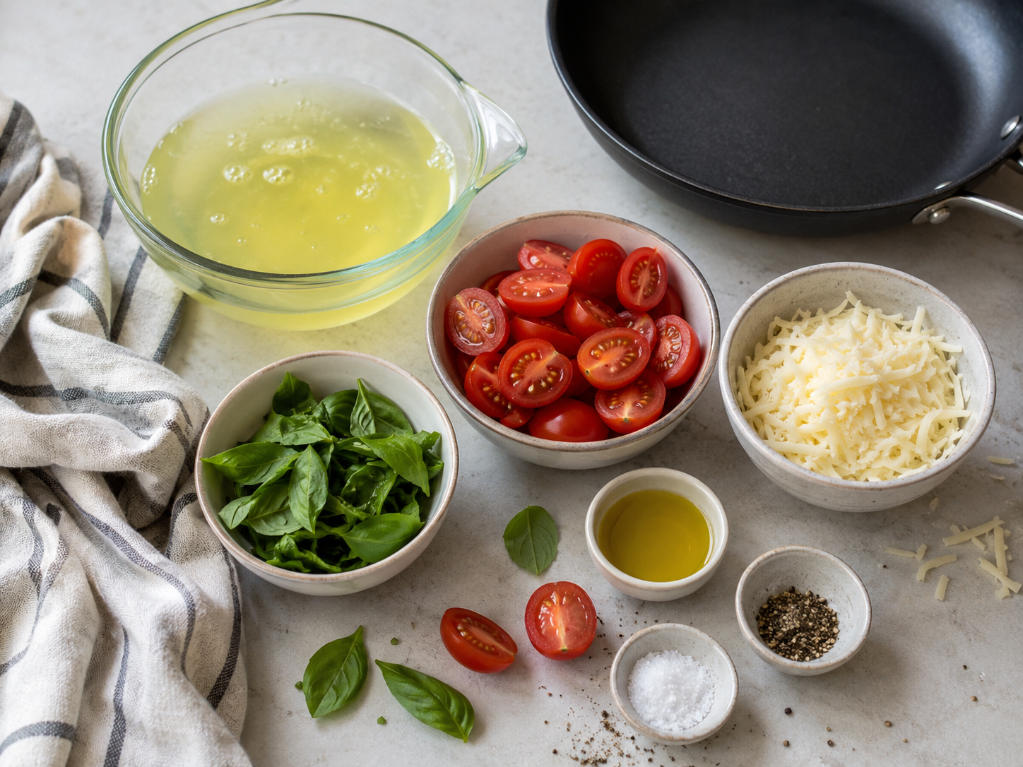 Tomato Basil Egg White Omelet preparation