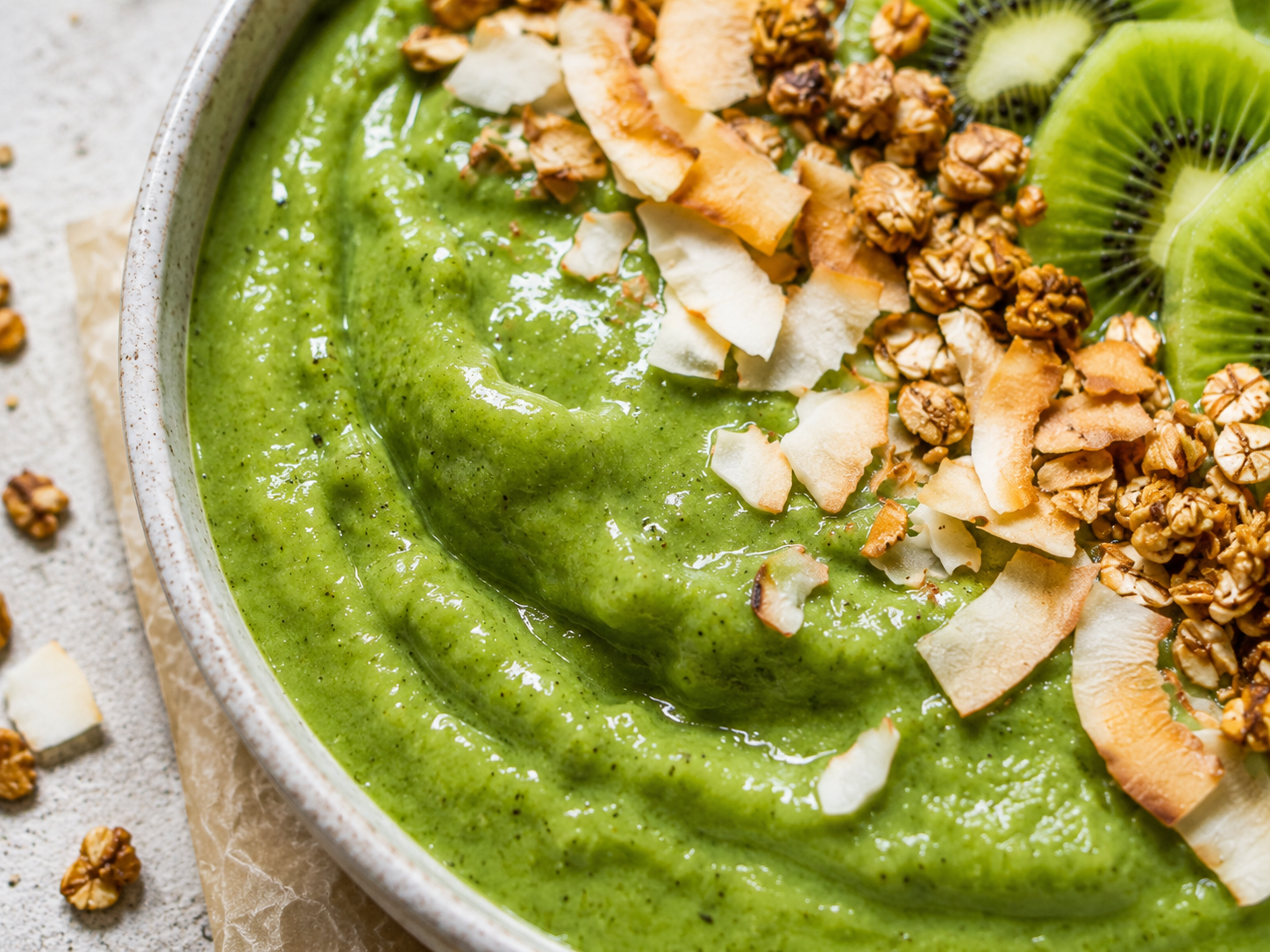 Tropical Green Protein Smoothie Bowl close up